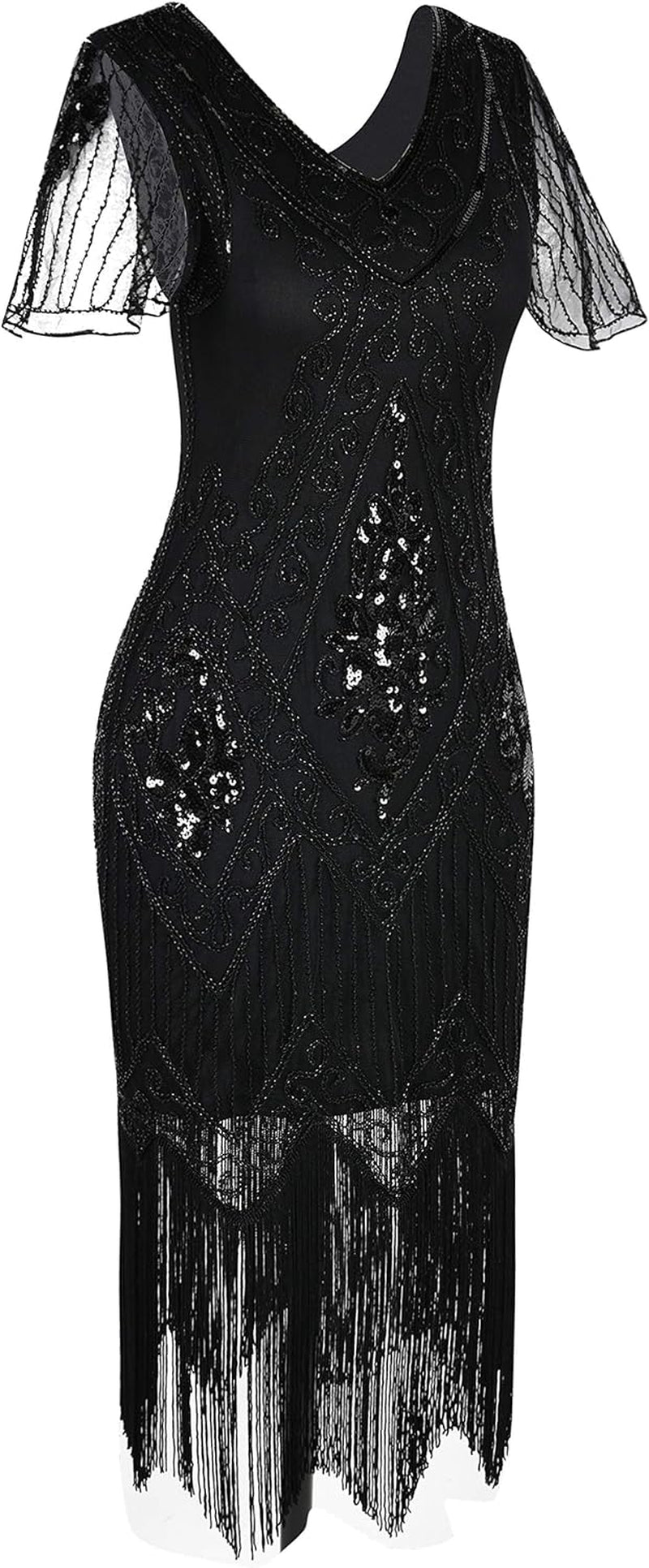 Women'S Flapper Dresses 1920S Sequins Art Deco Gatsby Cocktail Dress with Sleeve