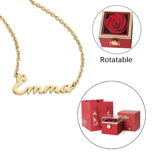 ETERNAL ROSE Box-Customized Name Necklace & REALROSE Flower Gift Box Heart Customize Jewelry Valentine'S Day Gift for Girlfriend