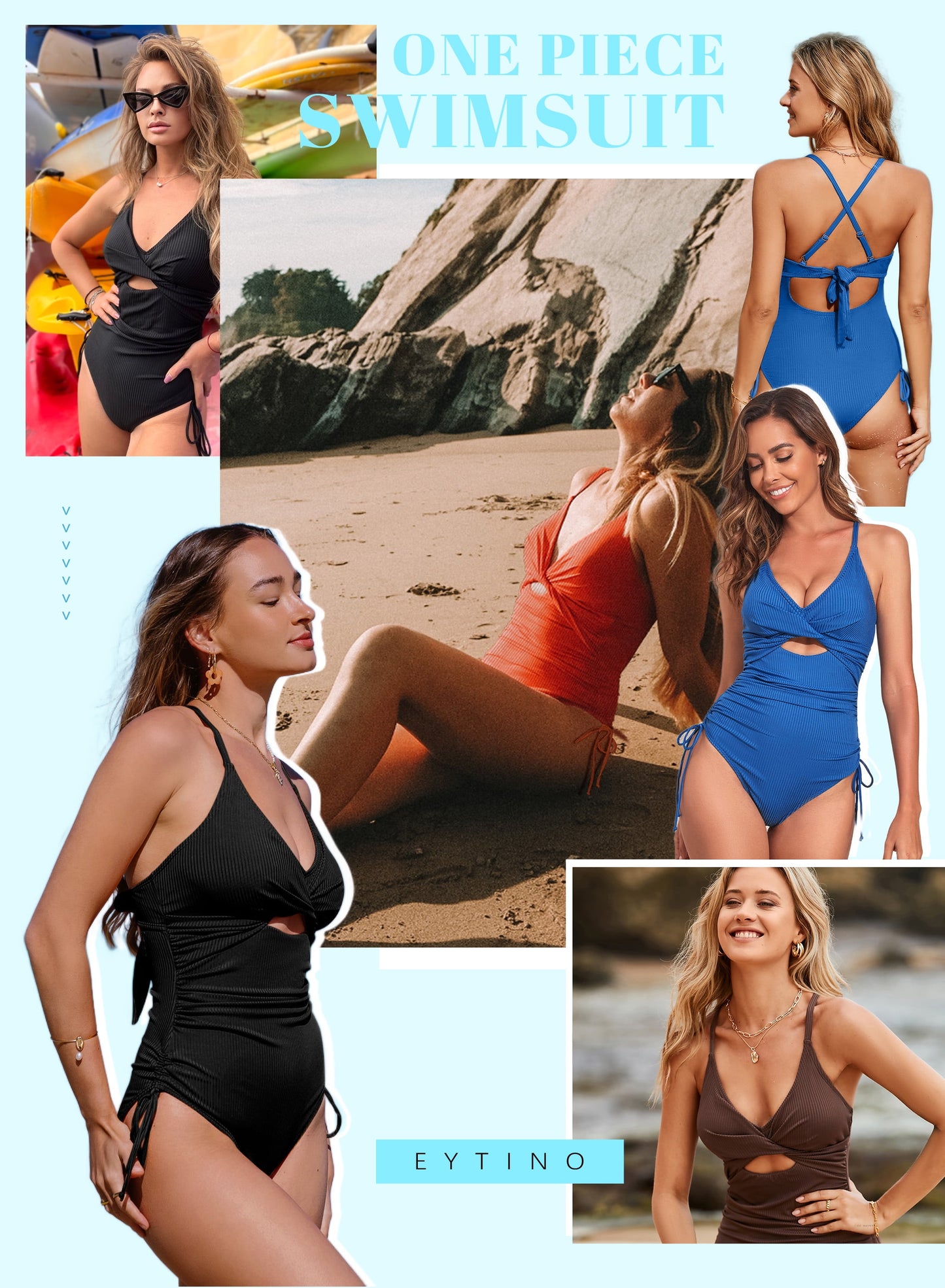 One-Piece Bathing Suit Ribbed Tummy Control High Cut One Piece Swimsuit Sexy V Neck Criss Cross Monikini Drawstring Swimsuit Women Bathing Suits Swim Suits